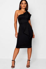 Load image into Gallery viewer, One Shoulder Pleated Detail Midi Dress
