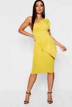 Load image into Gallery viewer, One Shoulder Pleated Detail Midi Dress
