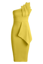 Load image into Gallery viewer, One Shoulder Pleated Detail Midi Dress
