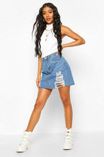 Load image into Gallery viewer, Western Distressed Denim Skirt
