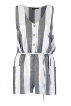 Load image into Gallery viewer, Horn Button Down Pocket Wide Stripe Playsuit
