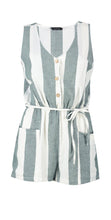 Load image into Gallery viewer, Horn Button Down Pocket Wide Stripe Playsuit
