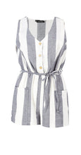 Load image into Gallery viewer, Horn Button Down Pocket Wide Stripe Playsuit
