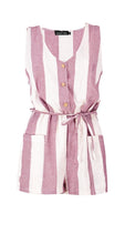 Load image into Gallery viewer, Horn Button Down Pocket Wide Stripe Playsuit
