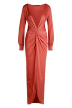 Load image into Gallery viewer, Daria Twist Front Plunge Slinky Maxi Dress
