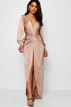 Load image into Gallery viewer, Daria Twist Front Plunge Slinky Maxi Dress
