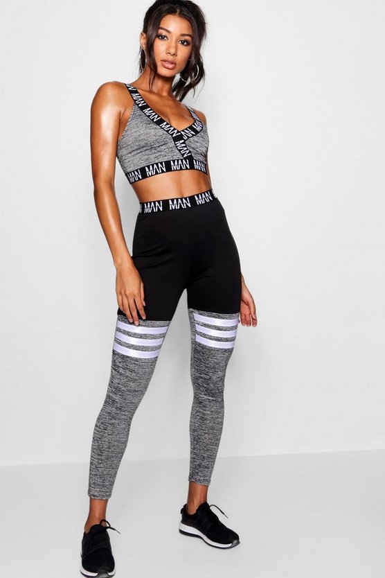 Fit 'MAN' Stripe Detail Panel Gym Legging