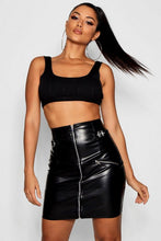 Load image into Gallery viewer, Leather Look High Waist Buckle Mini Skirt
