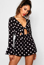 Load image into Gallery viewer, Polka Dot Tie Front Playsuit
