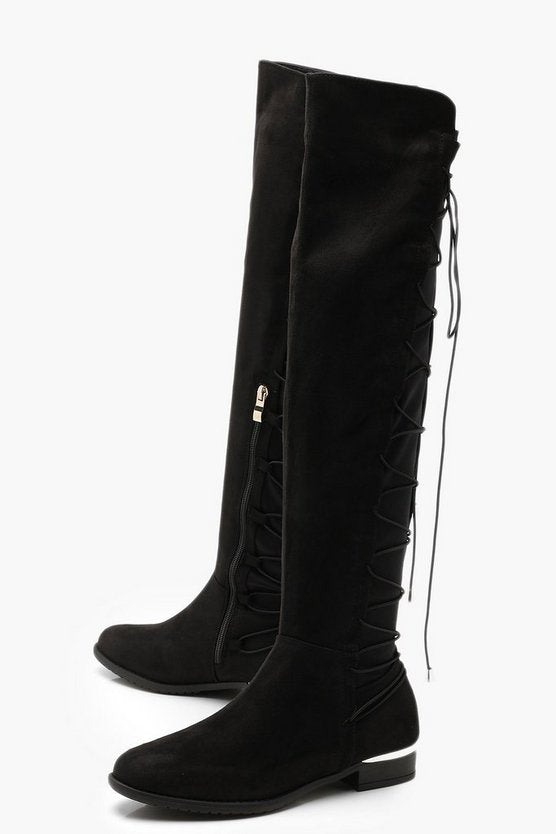 Bungee Lace Back Knee High Boots