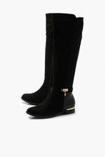 Load image into Gallery viewer, Croc Panel Stretch Back Flat Knee High Boots
