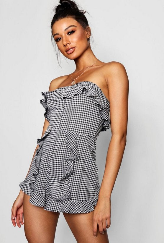 Gingham Ruffle Detail Romper