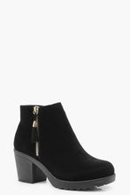 Load image into Gallery viewer, Wide Fit Suedette Zip Side Chunky Heel Chelsea Boots
