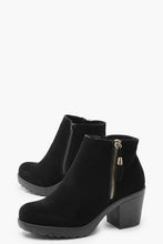 Load image into Gallery viewer, Wide Fit Suedette Zip Side Chunky Heel Chelsea Boots
