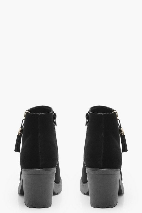 Wide Fit Suedette Zip Side Chunky Heel Chelsea Boots