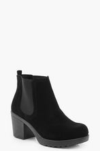 Load image into Gallery viewer, Wide Fit Suedette Cleated Heel Chelsea Boots

