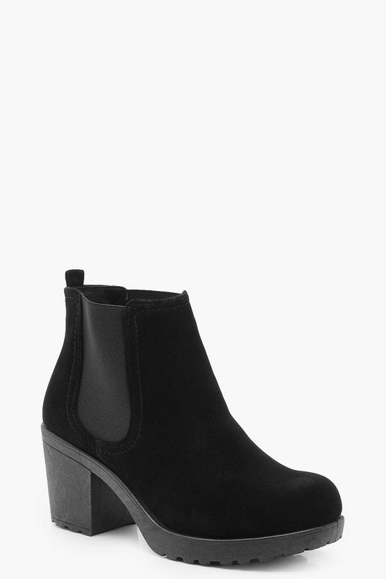 Wide Fit Suedette Cleated Heel Chelsea Boots