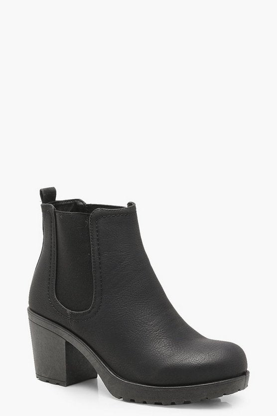 Wide Fit Chunky Cleated Heel Chelsea Boots