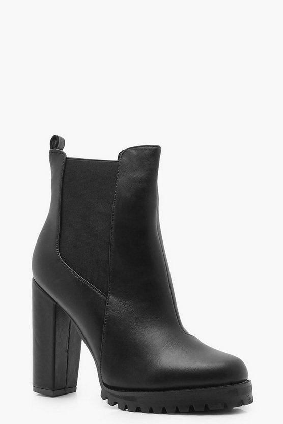 Cleated Platform Pull On Chelsea Boots