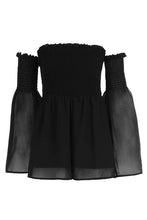 Load image into Gallery viewer, Brinley Bardot Sheared Waist Romper
