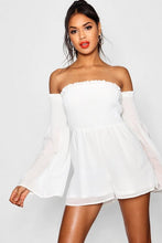 Load image into Gallery viewer, Brinley Bardot Sheared Waist Romper

