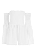 Load image into Gallery viewer, Brinley Bardot Sheared Waist Romper
