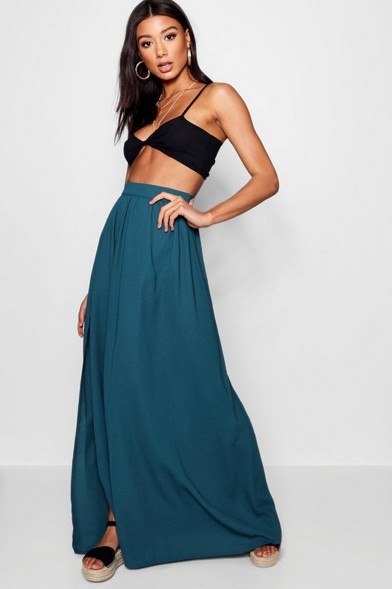 Basic Woven Floor Sweeping Maxi Skirt