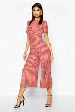 Load image into Gallery viewer, Striped Wrap Culotte Jumpsuit

