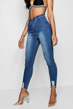 Load image into Gallery viewer, Mid Rise Ultra Distressed Hem Skinny Jeans
