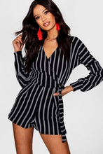 Load image into Gallery viewer, Striped Balloon Sleeve Romper
