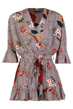 Load image into Gallery viewer, Checked Ruffle Wrap Romper
