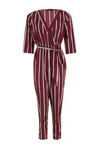 Load image into Gallery viewer, Striped Wrap Tie Belt Jumpsuit
