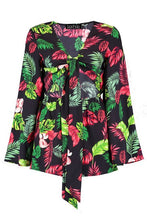 Load image into Gallery viewer, Tropical Tie Front Flare Sleeve Playsuit
