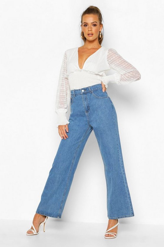 High Rise Stonewashed Rigid Wide Leg Jeans