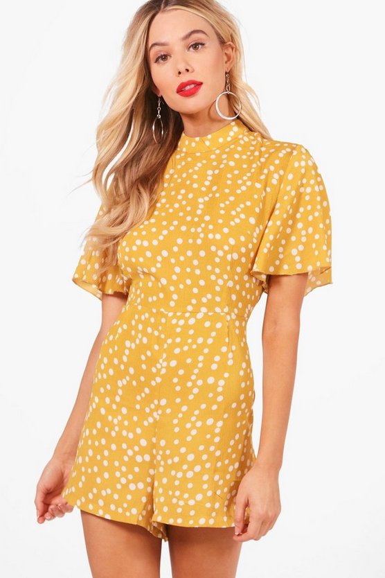 Polka Dot Flute Sleeve Romper