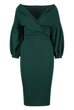 Load image into Gallery viewer, Off the Shoulder Wrap Midi Dress
