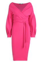 Load image into Gallery viewer, Off the Shoulder Wrap Midi Dress
