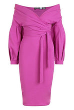 Load image into Gallery viewer, Off the Shoulder Wrap Midi Dress
