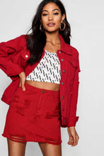 Load image into Gallery viewer, Red Distressed Denim Mini Skirt
