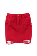 Load image into Gallery viewer, Red Distressed Denim Mini Skirt
