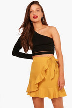 Load image into Gallery viewer, Ruffle Front Tie Waist Woven Mini Skirt

