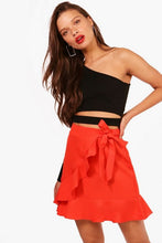 Load image into Gallery viewer, Ruffle Front Tie Waist Woven Mini Skirt
