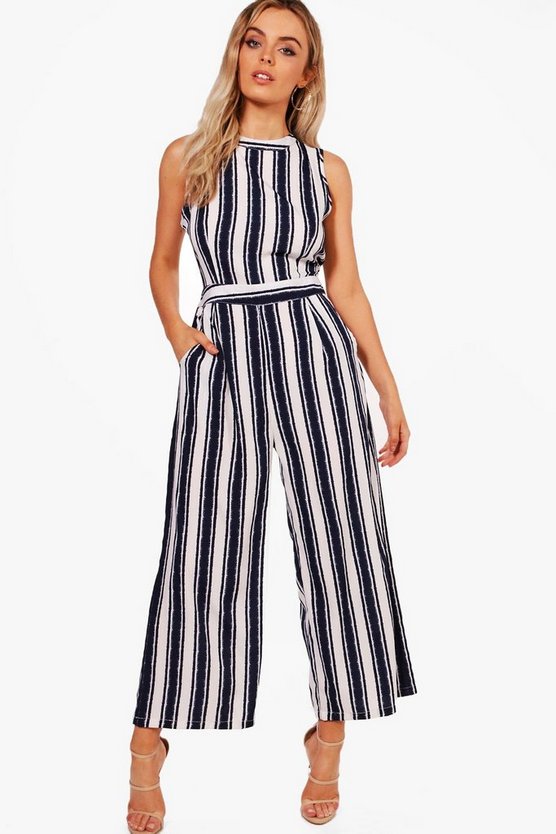 Wide Stripe Culotte Jumpsuit