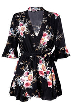 Load image into Gallery viewer, Wrap Floral Ruffle Hem Romper
