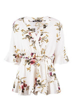 Load image into Gallery viewer, Wrap Floral Ruffle Hem Romper
