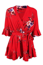 Load image into Gallery viewer, Wrap Floral Ruffle Hem Romper
