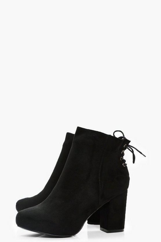 Lace Up Back Heel Shoe Boots
