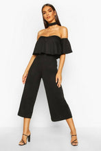 Load image into Gallery viewer, Off Shoulder Ruffle Culotte Choker Jumpsuit
