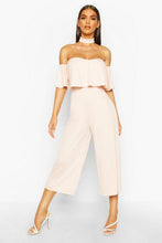 Load image into Gallery viewer, Off Shoulder Ruffle Culotte Choker Jumpsuit
