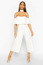 Load image into Gallery viewer, Off Shoulder Ruffle Culotte Choker Jumpsuit
